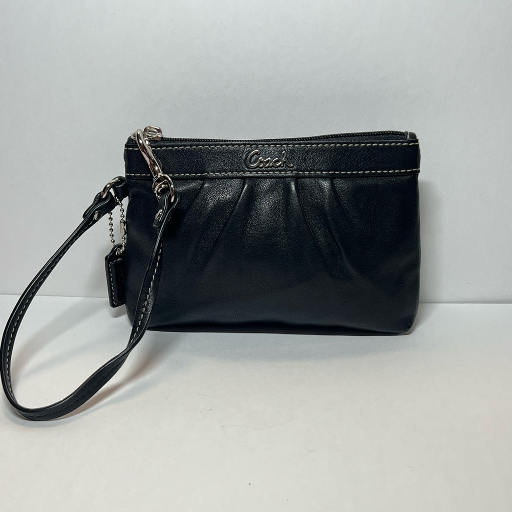 Coach Pleated Black Leather Wristlet Wallet